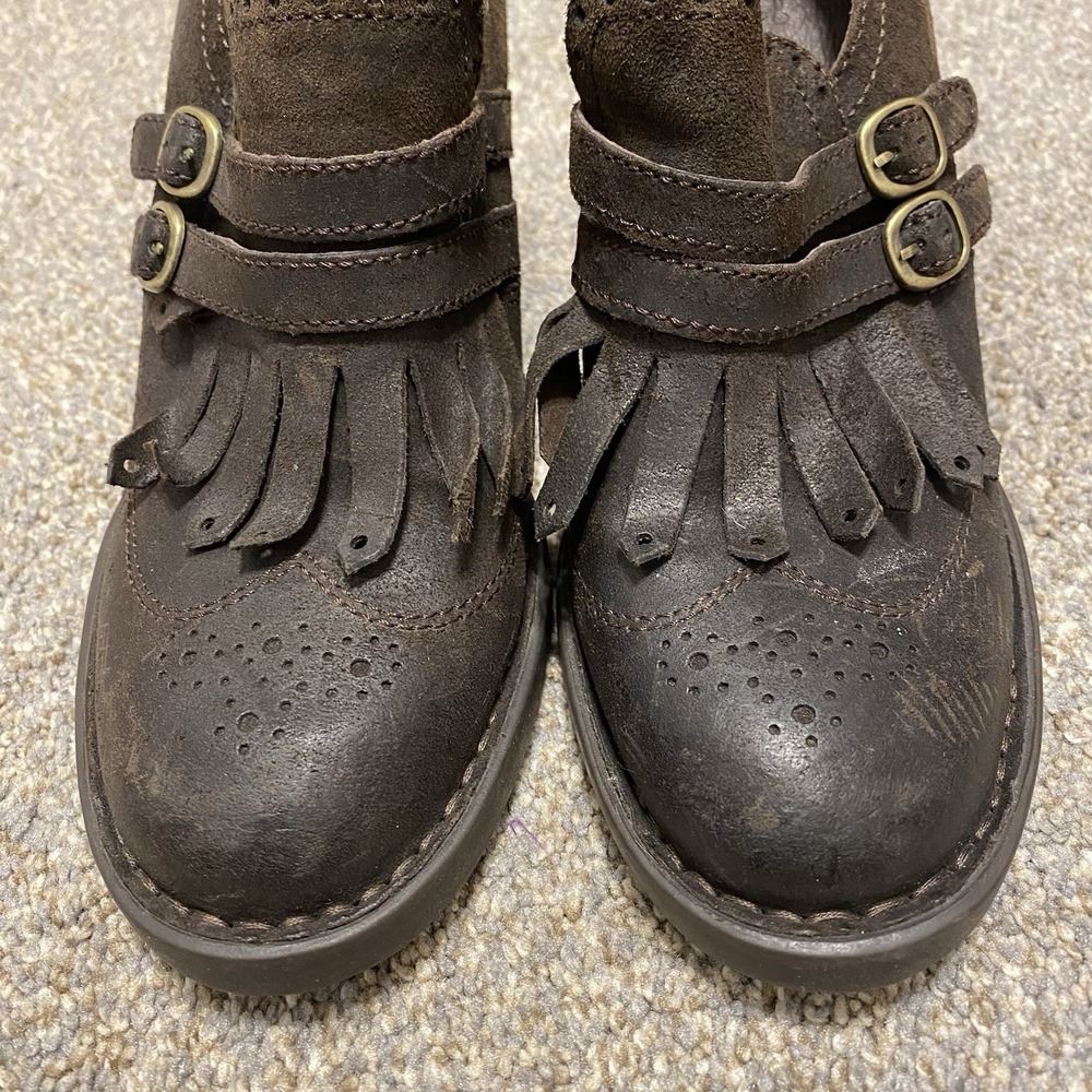 Born Heeled Booties Shoes 9M Brown Leather Kiltie Double Strap Preppy Academia - Picture 7 of 10
